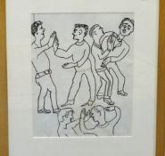 Fred Yates (1922-2008) original drawing 'Boys - Games', 28cm x 23cm, Key West Gallery label verso,