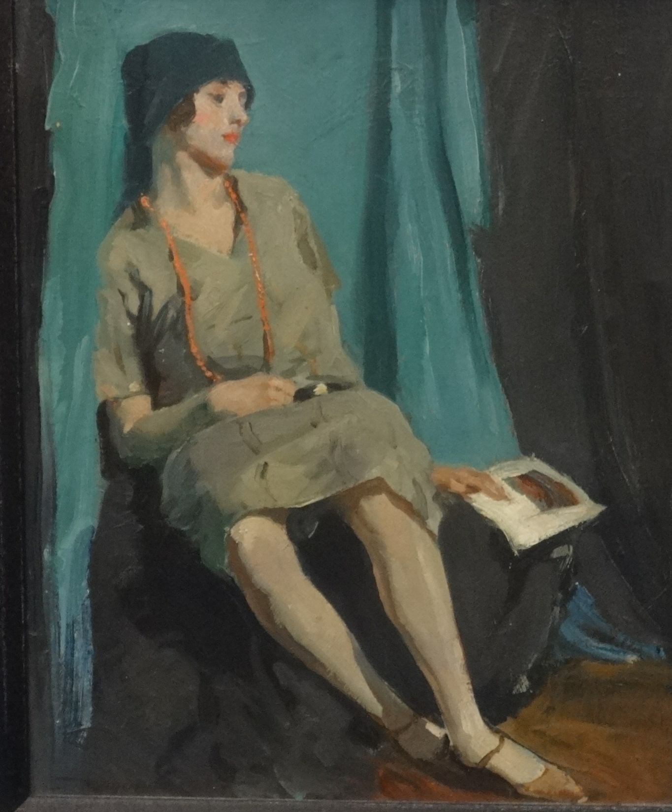 Reginald Mills (British 1920's), signed oil on board, 'Portrait of a Seated Lady', 30cm x 24cm. - Image 2 of 2
