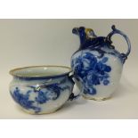 A Royal Doulton blue and white toilet jug and bowl