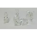 Swarovski, four pieces, rhino, squirrel, elephant and rabbit, boxed (4).