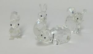 Swarovski, four pieces, rhino, squirrel, elephant and rabbit, boxed (4).