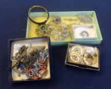 A quantity of various costume jewellery, also a silver open face and key wind pocket watch, a