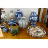 A Chinese blue and white ginger jar and cover, with 6 character marks, a blue and white baluster