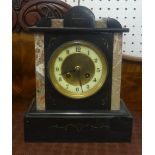 Victorian slate and marble mantle clock with bell strike and eight day movement, height 27cm.