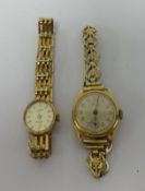 Exceto, a ladies 18ct gold case wrist watch with gilt bracelet, also Everite, a ladies 9ct gold gate