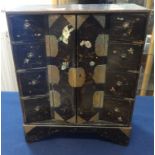 Oriental black lacquered cabinet, Victorian oleograph 'The Boston Boy' in gilt frame M.H.Meyrick,