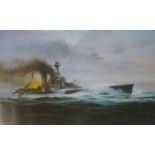 After Robert Taylor, HMS Hood two prints, signed Ted Briggs (one of the few survivors), unframed (