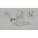 Swarovski, four pieces, butterfly, seal, owl and swan, boxed (4).