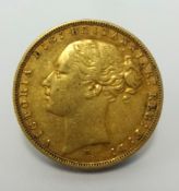 A Victoria, young head, Melbourne mint gold sovereign, 1873.