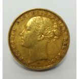 A Victoria, young head, Melbourne mint gold sovereign, 1873.