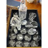 Collection of glassware including paperweights, Wildlife Crystals by Danbury Mint, frosted glass