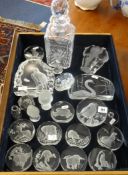 Collection of glassware including paperweights, Wildlife Crystals by Danbury Mint, frosted glass