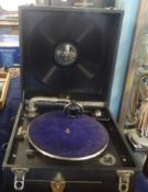 Vocalion, a table top wind up gramophone and some records.
