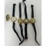 Five vintage gold cased ladies wristwatches.