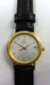 Omega, ladies 18ct yellow gold wristwatch with black strap, Number 58846880, ref number 79803101