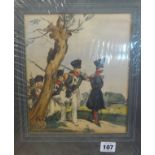 19th century French military engravings, mounted, unframed.