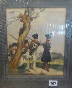 19th century French military engravings, mounted, unframed.