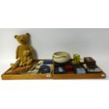 Various items Clarice Cliff bowl, two old teddy bears, ephemera, booklets, 1950's photograph Lady