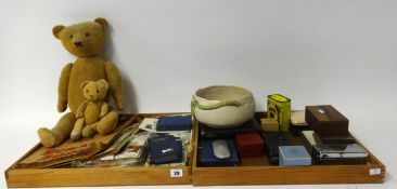 Various items Clarice Cliff bowl, two old teddy bears, ephemera, booklets, 1950's photograph Lady