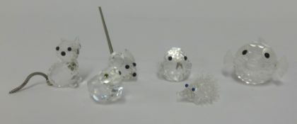 Swarovski, six miniature pieces, puffer fish, etc boxed (6).