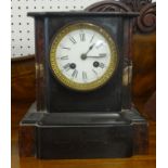 Victorian slate and marble mantle clock with bell strike and eight day movement height 23cm.