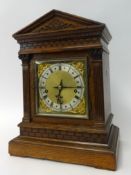 A 19th century German, chiming bracket clock, with architectural oak case, striking on a rack on