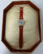 Swatch a collectors wrist watch with decorated dial, small replica Imari cat and gold and opal