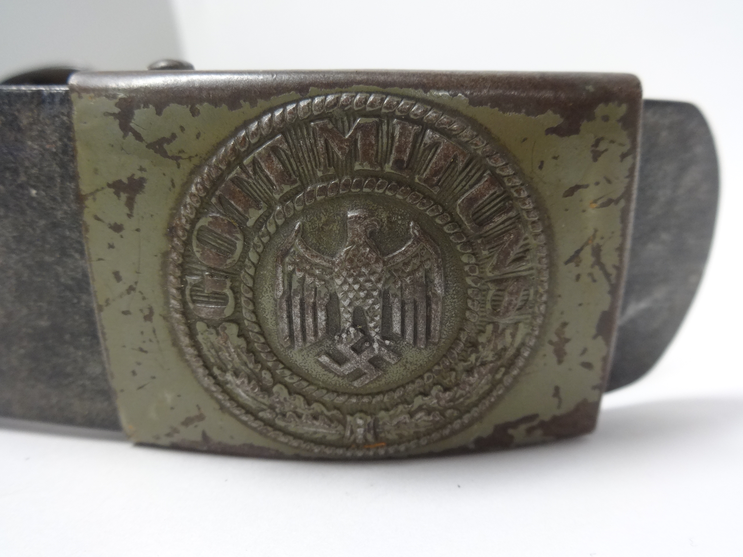 A German WWII military belt, the buckle stamped 'Gott Mit Uns' with pistol holster. - Image 2 of 2