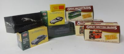 Various diecast models including Great British Buses, Dinky replica No 197, boxed