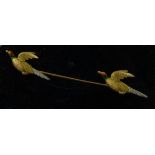 A 15ct yellow gold and platinum double pheasant brooch