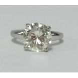 A fine diamond solitaire ring, the stone approx 3.00cts, set in 18ct white gold, finger size I.