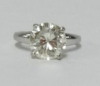 A fine diamond solitaire ring, the stone approx 3.00cts, set in 18ct white gold, finger size I.