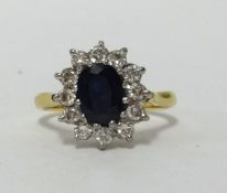 An 18ct sapphire and diamond cluster ring, with copy of insurance valuation , dated 2010 at £2,570.