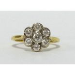 An 18ct daisy cluster ring, finger size N.