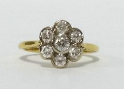 An 18ct daisy cluster ring, finger size N.