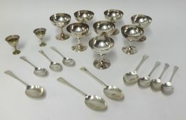 Various silver plated wares, including a set of eight silver Walker and Hall sundae dishes,