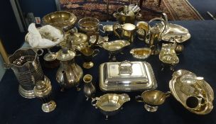 A large quantity of silver plated tableware's, entre dishes, coffee pots, pierced dishes, servers,
