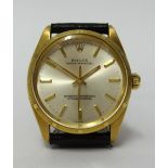 Rolex, a gents 18ct gold Oyster Perpetual Chronometer wristwatch, with leather strap, green box