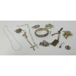 A collection of various silver jewellery, approx 195gms, together with a silver bangle.