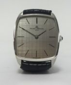 Baume and Mercier, gents Swiss 18ct white gold wristwatch with leather strap and box.