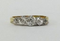A five stone diamond ring, set with old cut diamonds, finger size M.