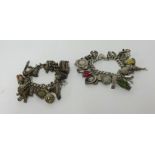 Two silver charm bracelets, approx 259gms.