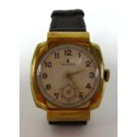 Rolex, a vintage gents gold cased wristwatch, sub second dial, manual wind, the back plate number