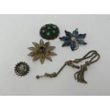 Four various brooches including silver (4).