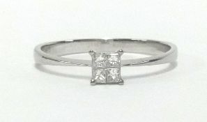 An 18ct white gold princess cut diamond solitaire ring, finger size S.