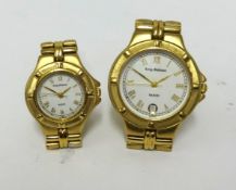 Krug Baumen, pair of gents and ladies gilt dress watches (2).