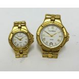 Krug Baumen, pair of gents and ladies gilt dress watches (2).