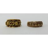 A 9ct Mizpah gold ring, also a yellow metal leaf and grape design (possibly 18ct) (9gms).