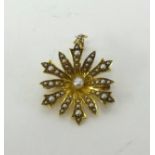 Unhallmarked yellow metal (tested to 15ct quality) and oriental pearl single flower