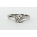 A 18ct white gold and platinum diamond solitaire ring, the diamond approx 0.75cts, finger size M.